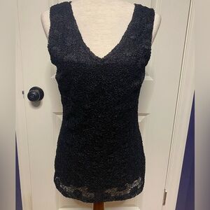Banana Republic black sleeveless top, size medium, floral lace design overlay